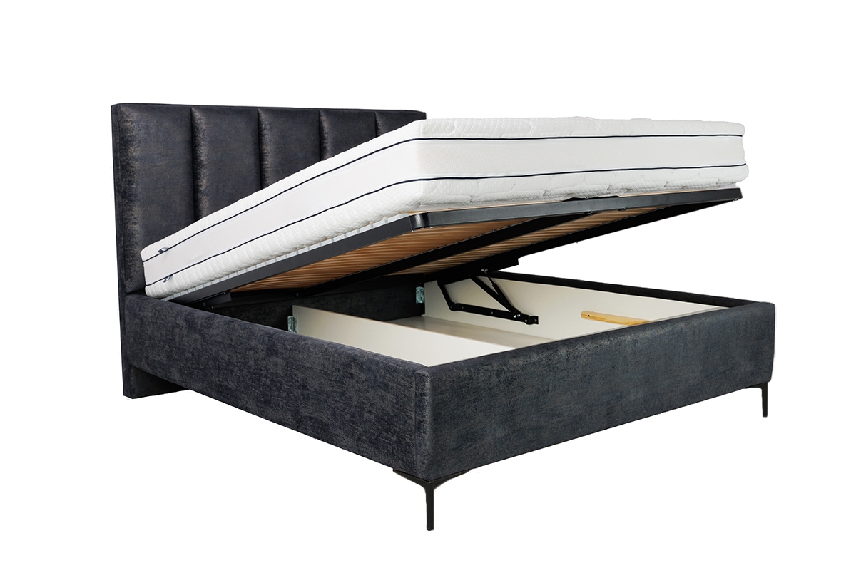 Posteľ čalúnená do spálne s úložným priestorom Klabi - 180x200, Nohy čierny posteľ do spálne s úložným priestorom na posciel 