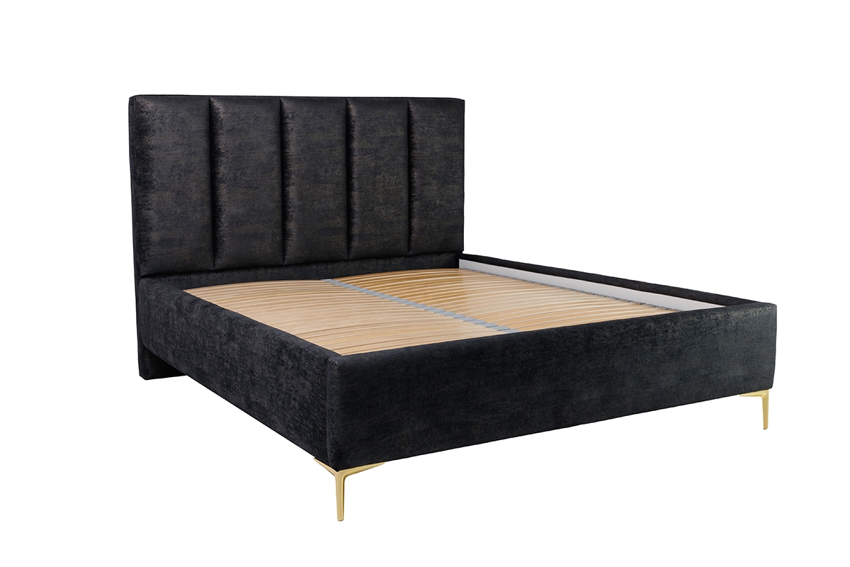 Posteľ čalúnená do spálne s úložným priestorom Klabi - 140x200, Nohy zlaté šedá posteľ čalúnená z drewnianym stelazem 