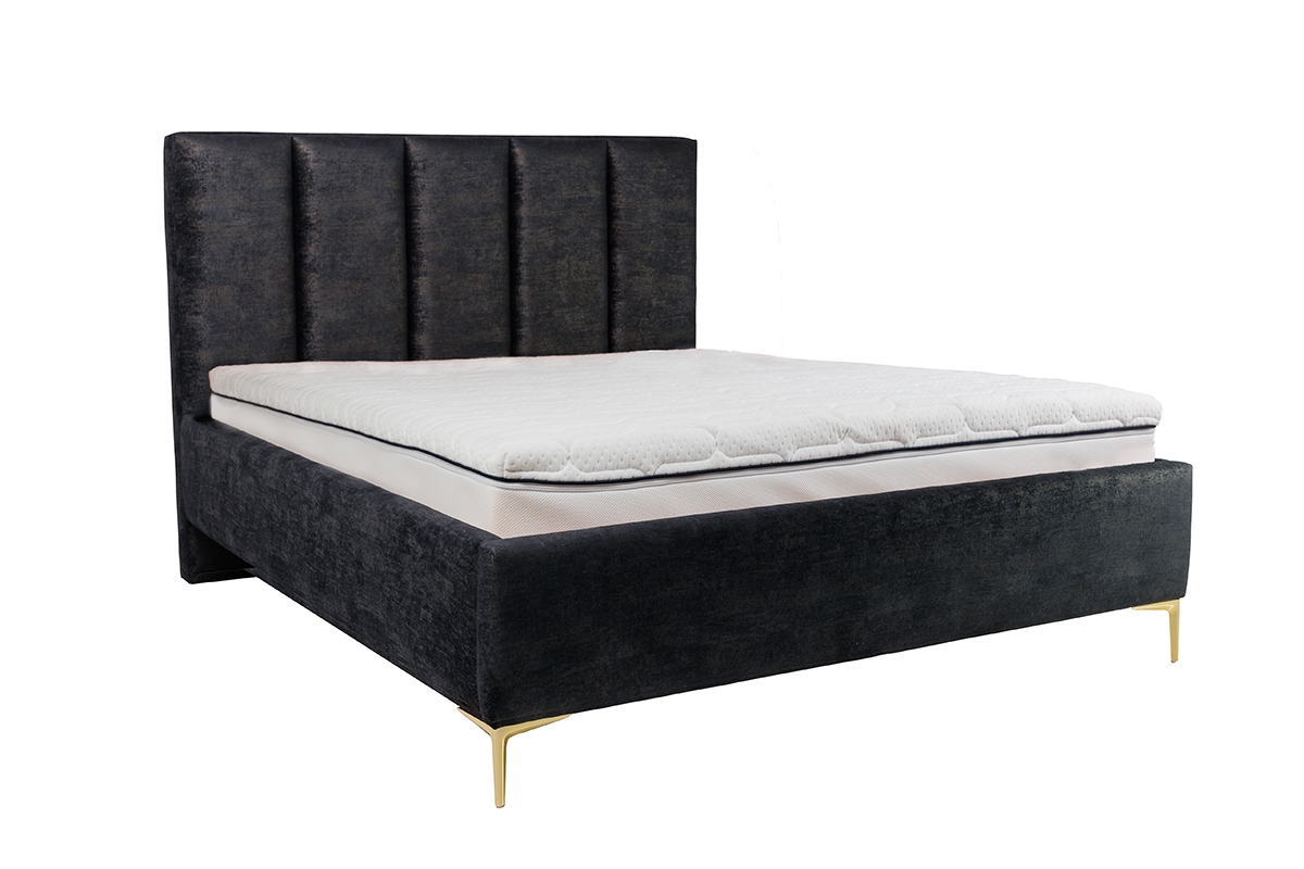 Posteľ čalúnená do spálne s úložným priestorom Klabi - 140x200, Nohy zlaté šedá posteľ do spálne ze zlotymi nozkami 