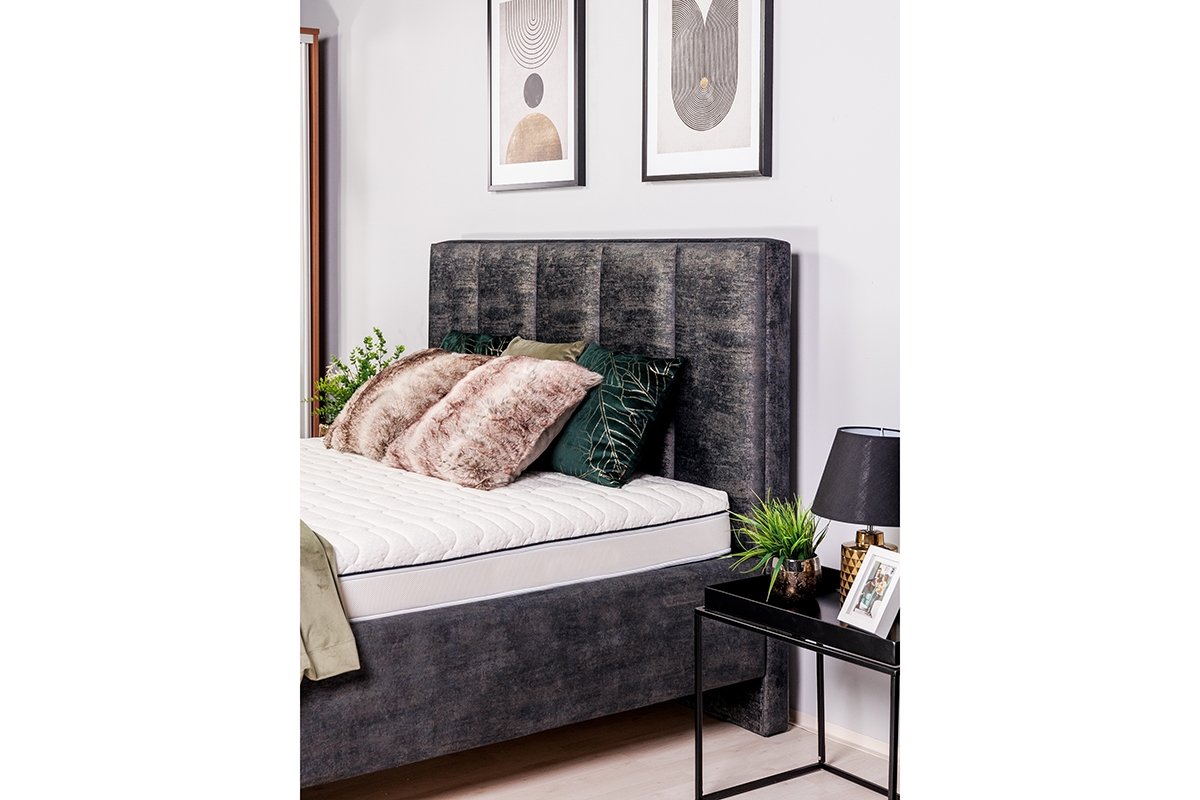 postel čalouněné pro ložnice s úložným prostorem Klabi - 160x200, Nohy zlaté postel z wygodnym wezglowiem 