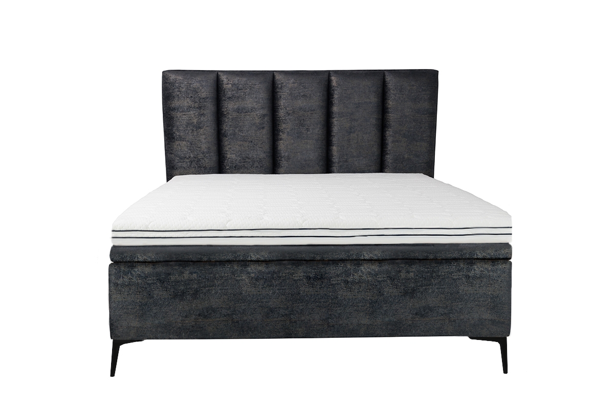 postel pro ložnice s čalouněným stelazem a úložným prostorem Klabi - 160x200, Nohy černé  šedý postel pro ložnice z czarnymi nozkami 