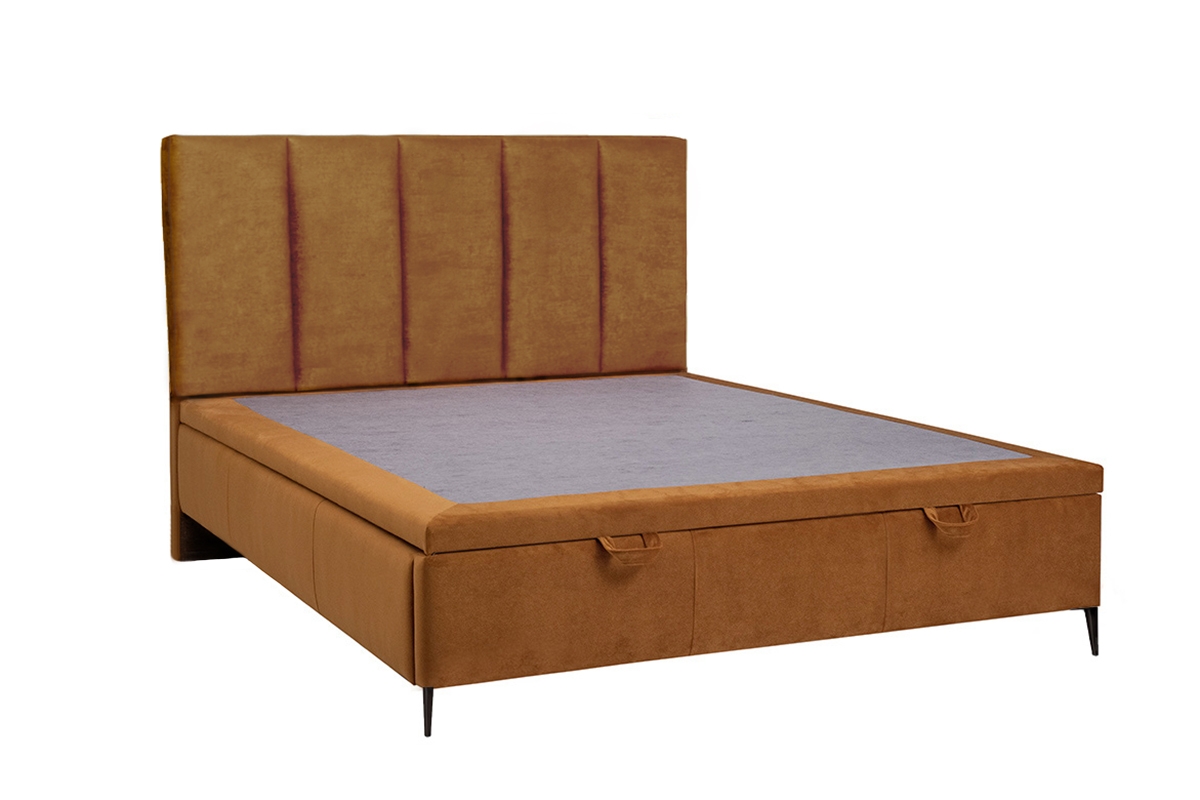 Posteľ do spálne s čalúneným roštom a úložným priestorom Klabi - 160x200, Nohy čierny  pomaranczowe posteľ z czarnymi nozkami 