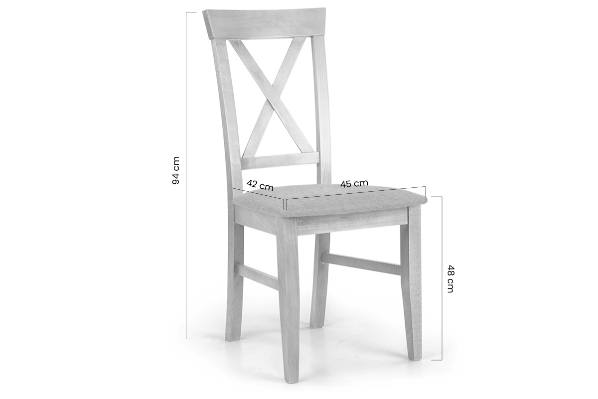 dřevěna židle s čalouněným sedákem i oparciem krzyzyk Retro - tmavobéžová Gemma 11 / Bílý židle drwniane s čalouněným sedákem i oparciem krzyzyk Retro - tmavobéžová Gemma 11 / buk - Rozměry