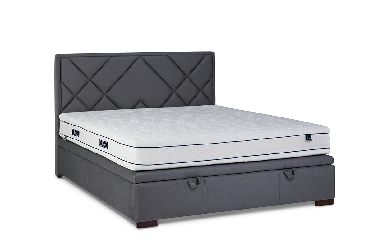 postel do ložnice s čalouněným stelazem a úložným prostorem Simen - 180x200 šedý postel do ložnice z wysokim wezglowiem 
