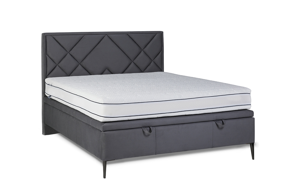 postel do ložnice s čalouněným stelazem a úložným prostorem Simen - 160x200, Nohy černé  šedý postel z wysokim wezglowiem 