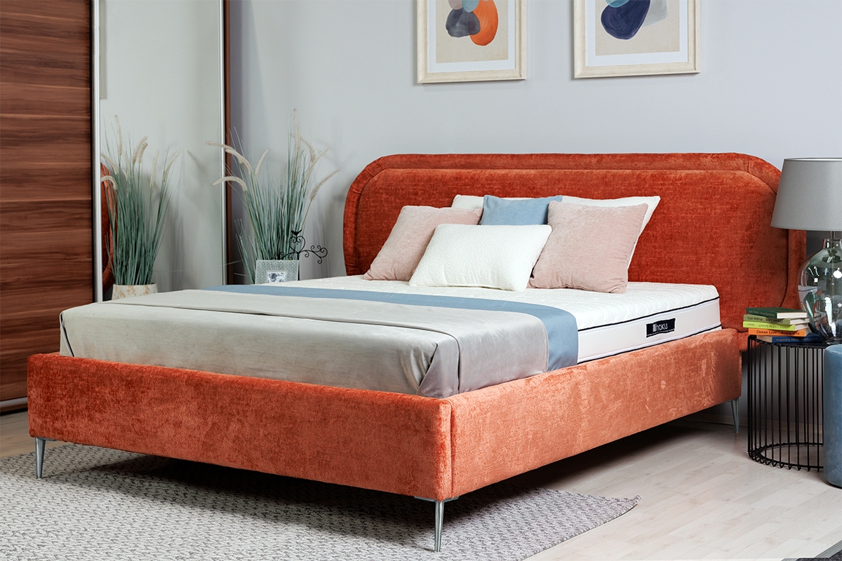 postel čalouněné pro ložnice ze stelazem Delmi - 160x200, Nohy Chromovaný postel pro ložnice z miekka rama 