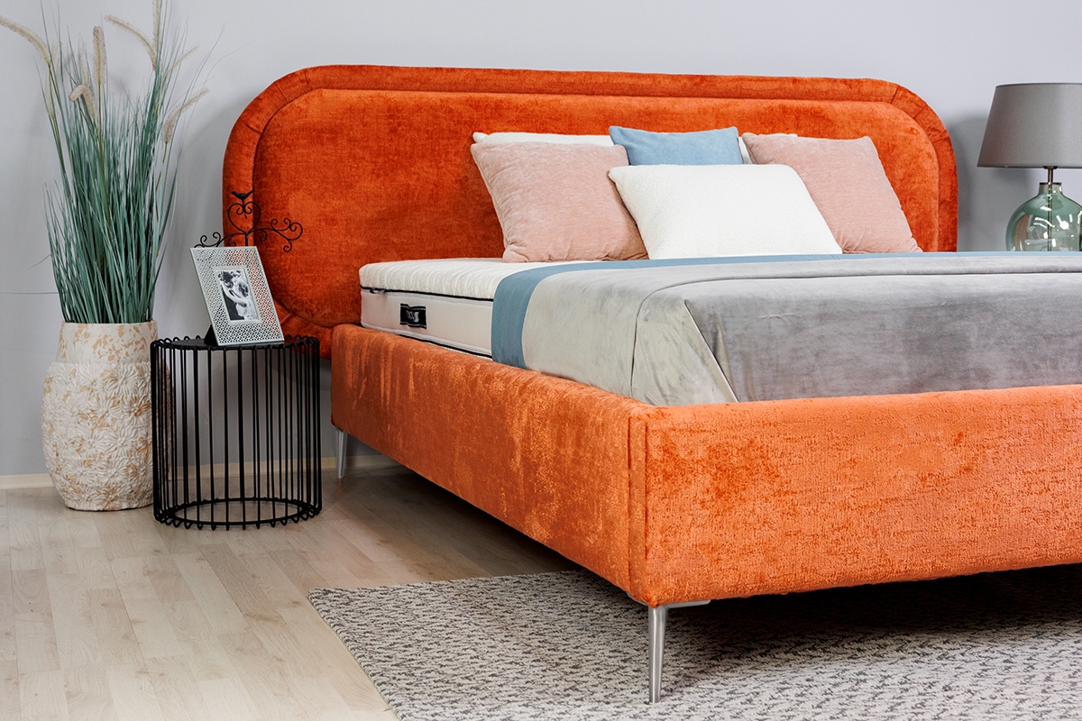 postel čalouněné pro ložnice ze stelazem Delmi - 180x200, Nohy Chromovaný postel Dalmi w odcieniach koloru pomaranczowego