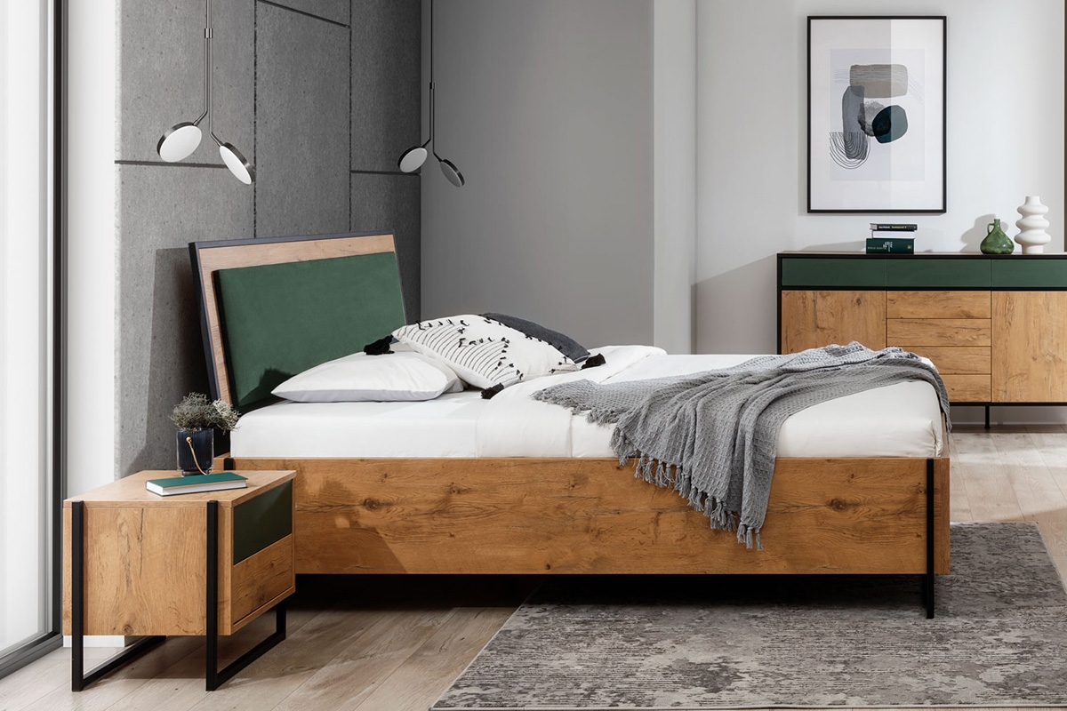 postel pro ložnice Color Loft 160x200 S vnitřním úložným prostorem- Dub lancelot / Zeleň láhvová Nábytek pro ložnice loft carmel