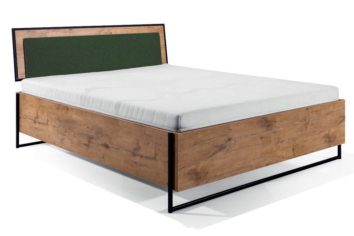 postel pro ložnice Color Loft 180x200 S vnitřním úložným prostorem- Dub lancelot / Zeleň láhvová postel z zielonym wezglowiem