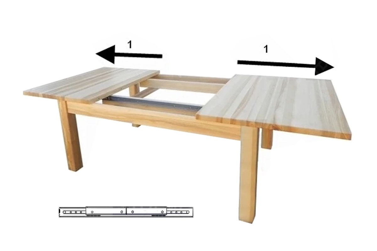 stôl rozkladany do jedálne 140-180 Ibiza na drewnianych nogach stôl z prowadnica synchroniczna