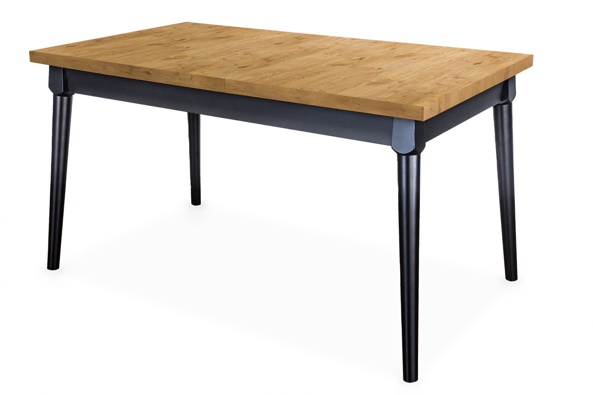 stôl rozkladany do jedálne 140-180 Ibiza na drewnianych nogach - Dub lancelot / čierne nožičky  stôl na czarnych nogach