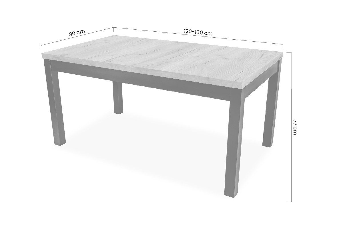 Stůl rozkladany pro jídelny 120-160 Werona na drewnianych nogach - Dub sonoma / biale Nohy Stůl pro jídelny na bialych nogach