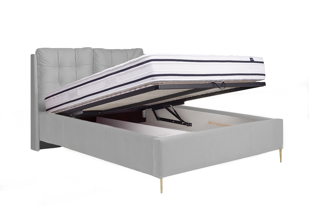 postel čalouněné pro ložnice s úložným prostorem Branti - 160x200, Nohy zlaté postel Branti z metalowym stelazem z podnosnikiem 