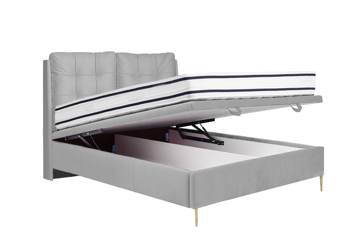 postel pro ložnice s čalouněným stelazem a úložným prostorem Branti - 180x200, Nohy zlaté šedý postel na wysokich nogach s úložným prostorem na posciel 