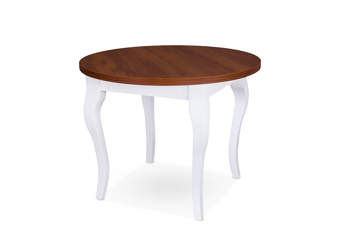 stôl okragly rozkladany 100-180 Monza 4 na drewnianych nogach - Orech carvaggio / biale Nohy stôl na bialych nogach