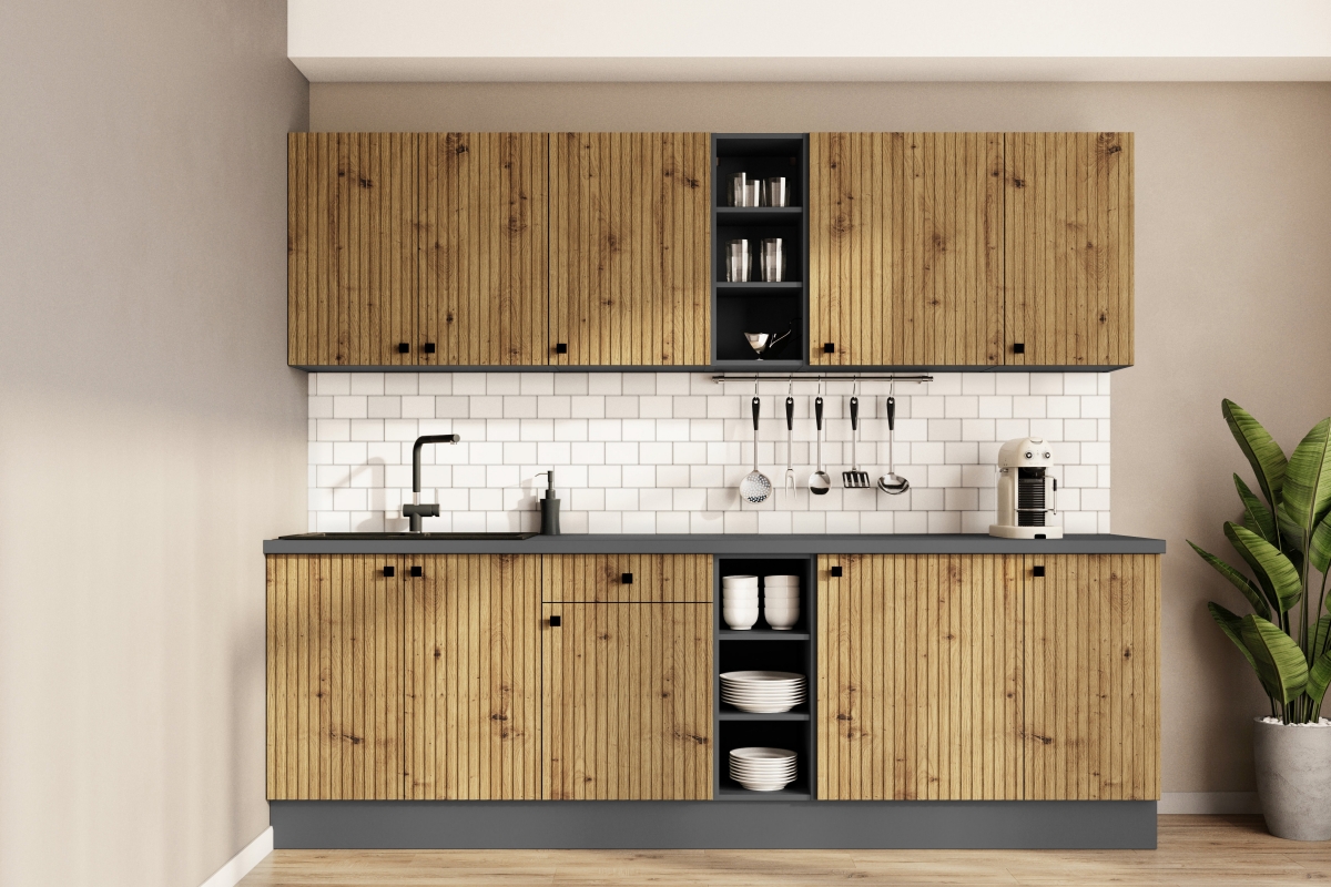 Predná časť do umývačky 60 cm s odkrytým panelom Lesis ZM 570x596 - Dub artisan lamel kolekcia nábytku kuchynského Lesis - vizualizácia 