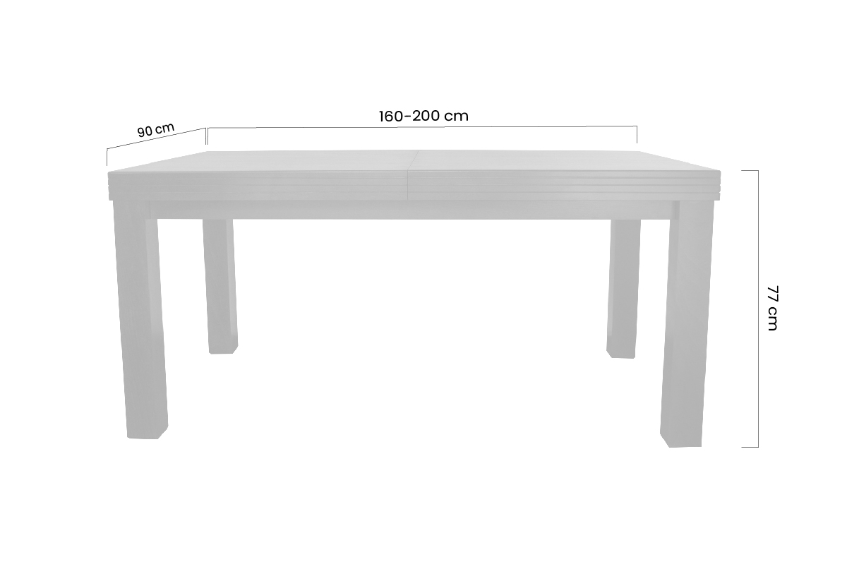 Stůl rozkladany w drewnianej okleinie 160-200 cm Sycylia na drewnianych nogach - buk Stůl rozkladany w drewnianej okleinie 160-200 cm Sycylia na drewnianych nogach - Rozměry