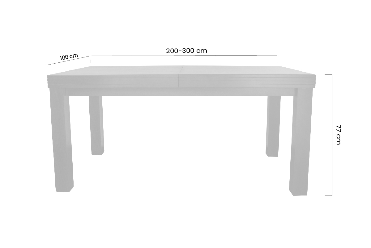 Stůl rozkladany w drewnianej okleinie 200-300 Sycylia na drewnianych nogach - buk Stůl rozkladany w drewnianej okleinie 200-300 Sycylia na drewnianych nogach - buk - Rozměry