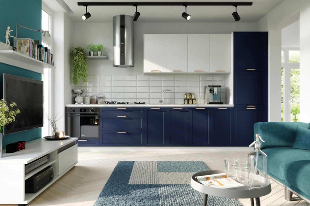 Navia WO 4/36 Standard - Skříňka kuchyňská nízká kolekce nábytku kuchennych Navia - Barevný odstín: korpus Bílý, fronty dolne Rám na fotku Námořnická modrá mat, fronty gorne tafla Bílý mat