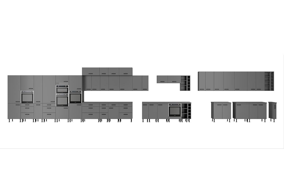 Dvierka na umývačku 45 cm s krytým panelom Nelli ZM 713x446 - Antracitová kolekcia nábytku kuchynského Nelli - zestawienie bryl