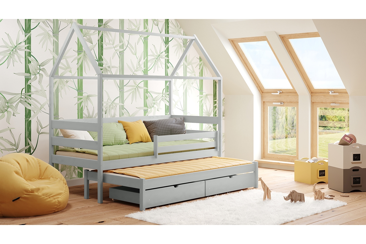 postel dětské domeček přízemní výsuvná Comfio - šedý, 80x180 postel dětské domeček přízemní výsuvná Comfio - šedý