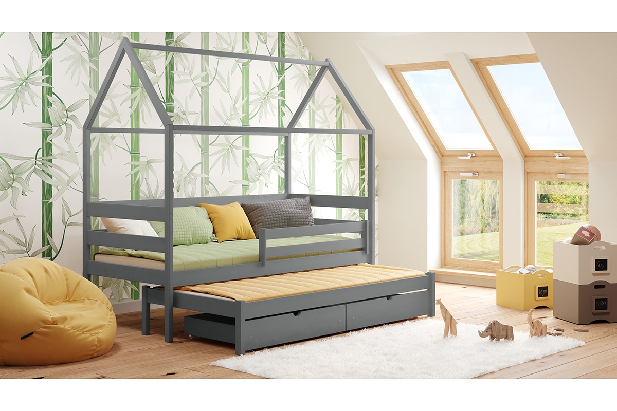 postel dětské domeček přízemní výsuvná Comfio - grafit, 80x180 postel dětské domeček přízemní výsuvná Comfio - grafit