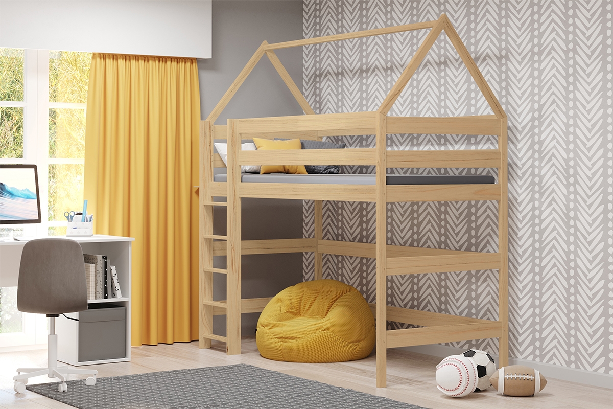 postel dětské domeček vyvýšená postel Comfio - Borovice, 80x160 postel dětské domeček vyvýšená postel Comfio - Borovice