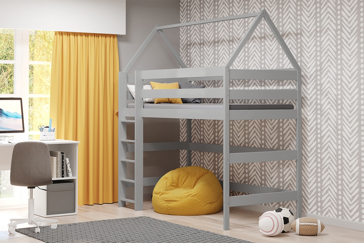 postel dětské domeček vyvýšená postel Comfio - šedý, 80x200 postel dětské domeček vyvýšená postel Comfio - šedý 