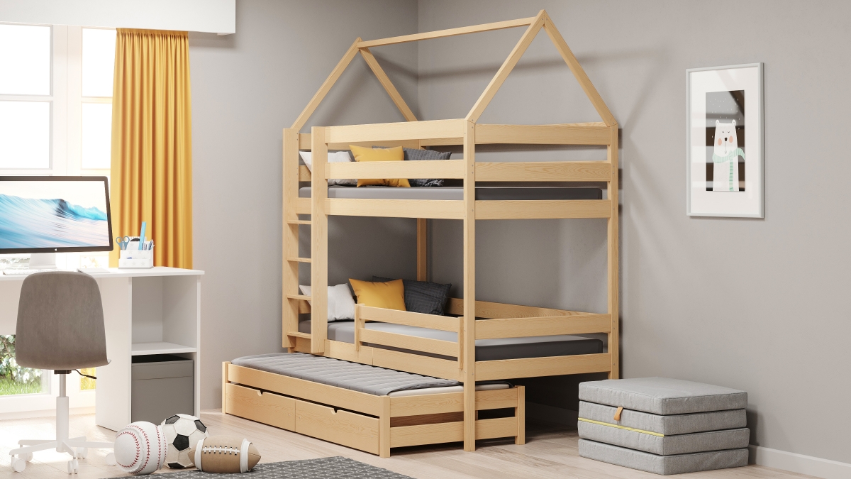 postel dětské domeček patrová  výsuvná Comfio - Borovice, 80x190 postel dětské domeček patrová  výsuvná Comfio - Borovice