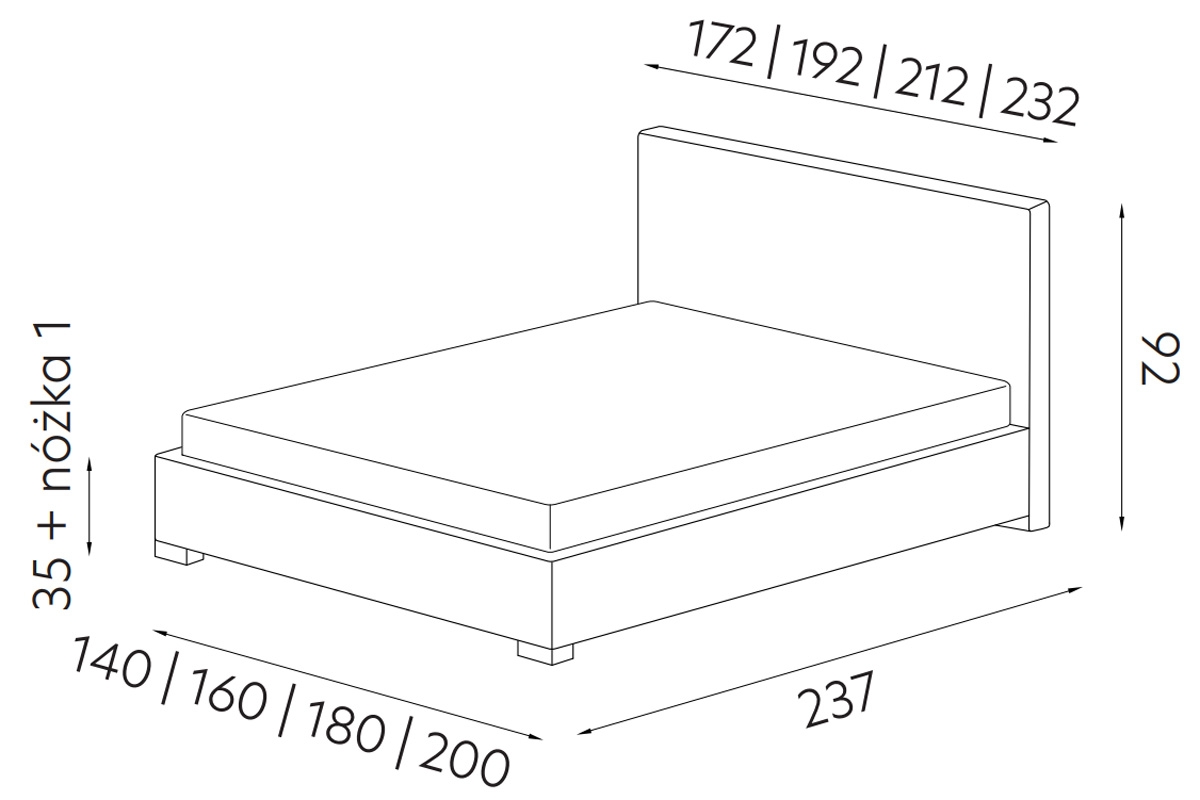 postel čalouněné 200x200 Bolsena s úložným prostorem postel čalouněné 200x200 Bolsena S vnitřním úložným prostorem- Rozměry