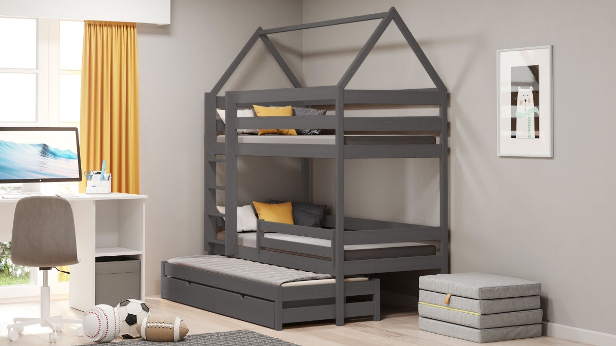 postel dětské domeček patrová  výsuvná Comfio - grafit, 80x180 postel dětské domeček patrová  výsuvná Comfio - grafit