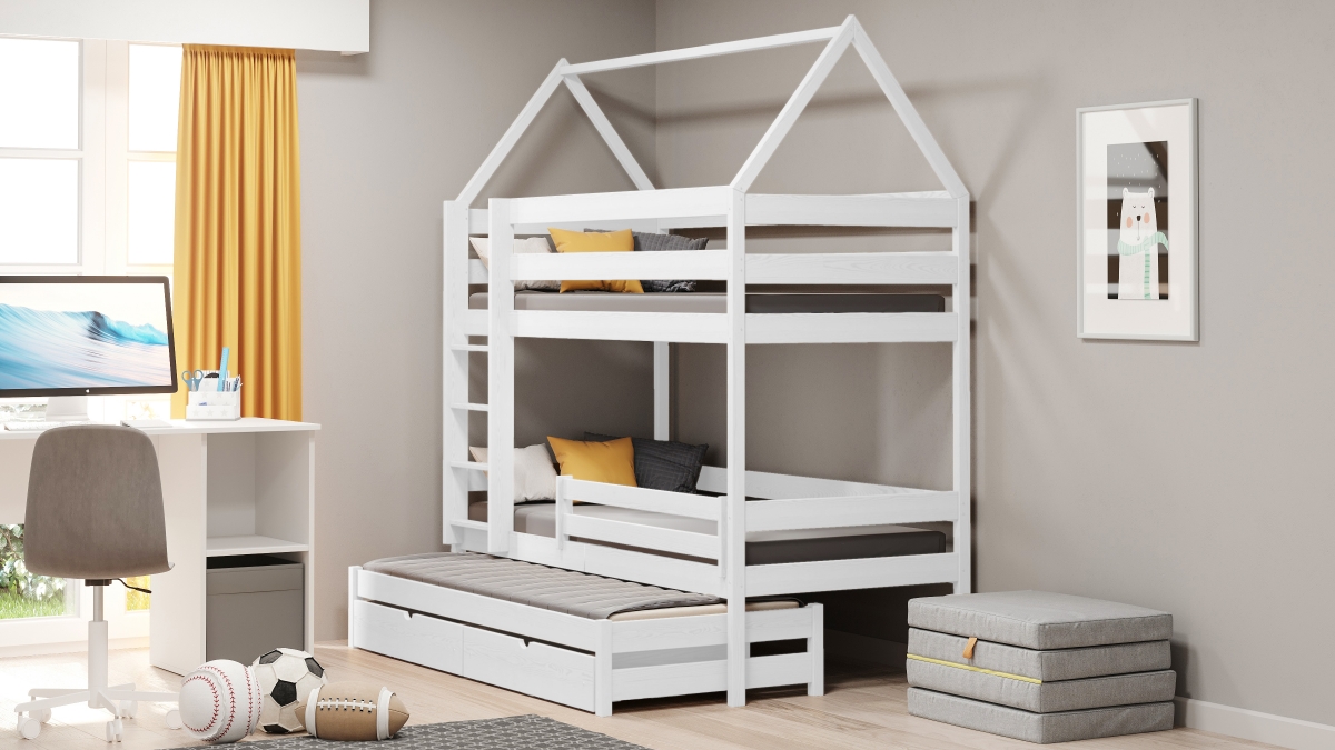 postel dětské domeček patrová  výsuvná Comfio - Bílý, 90x180 postel dětské domeček patrová  výsuvná Comfio - Bílý