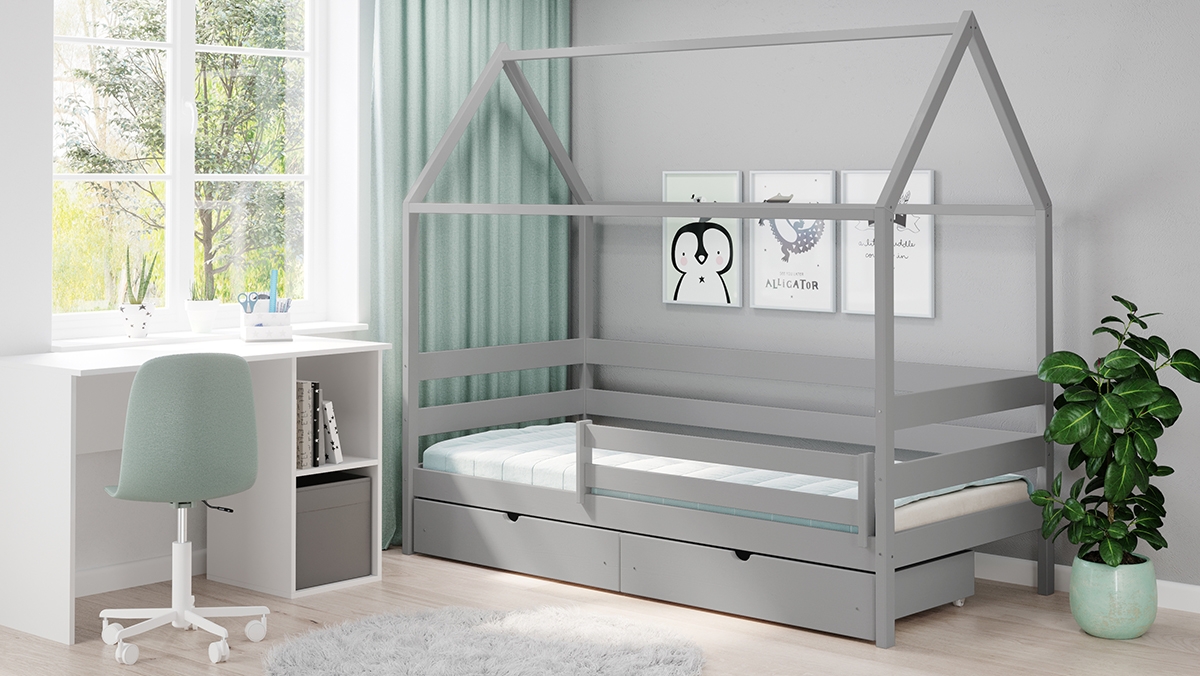postel dětské domeček přízemní Comfio - šedý, 90x200 postel dětské domeček přízemní Comfio - šedý