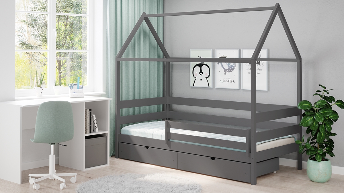 postel dětské domeček přízemní Comfio - grafit, 80x180 postel dětské domeček přízemní Comfio - grafit