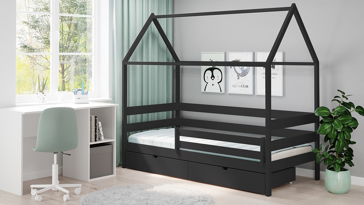 postel dětské domeček přízemní Comfio - Černý, 80x180 postel dětské domeček přízemní Comfio - Černý 