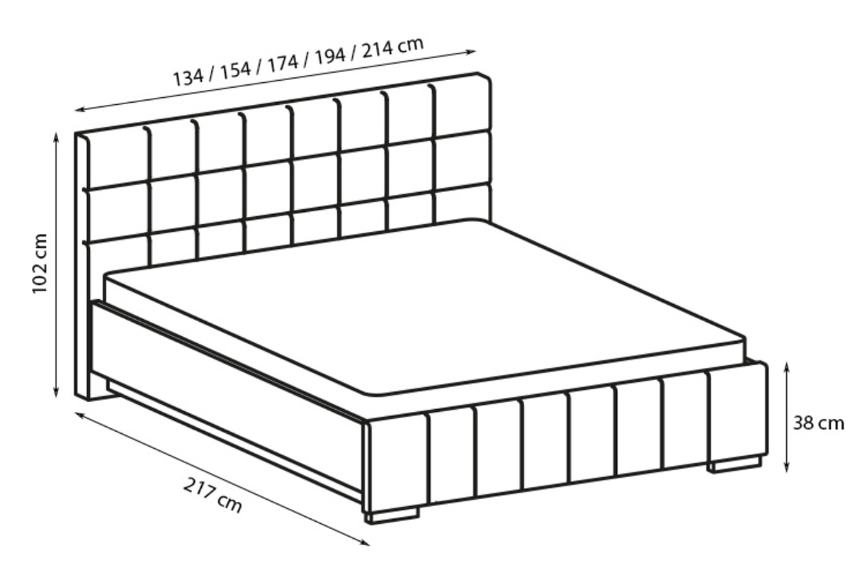 postel čalouněné 180x200 Kalipso H postel čalouněné 180x200 Kalipso H - Rozměry