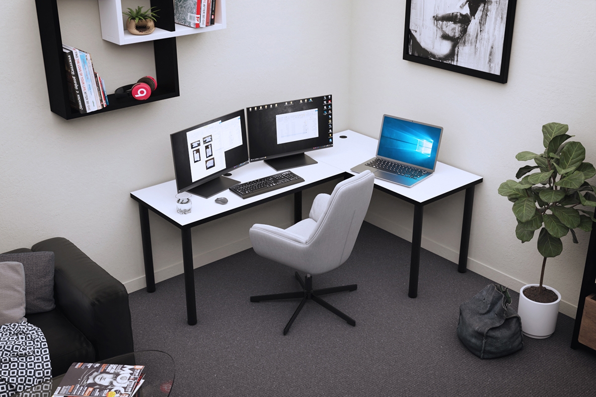 Nelmin jobb oldali gaming íróasztal, fém lábakon - 160 cm - fehér / fekete  íroasztal gamingowe Nelmin 160 cm fém lábakon prawe - bialy / fekete