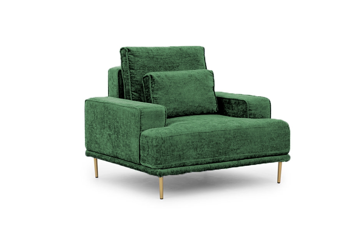 Pihenő fotel a nappaliba Nicole - zöld szövet Miu 2047, arany lábak  Fotel wypoczynkowy do salonu Nicole - zielony szenil Miu 2047, nogi złote 