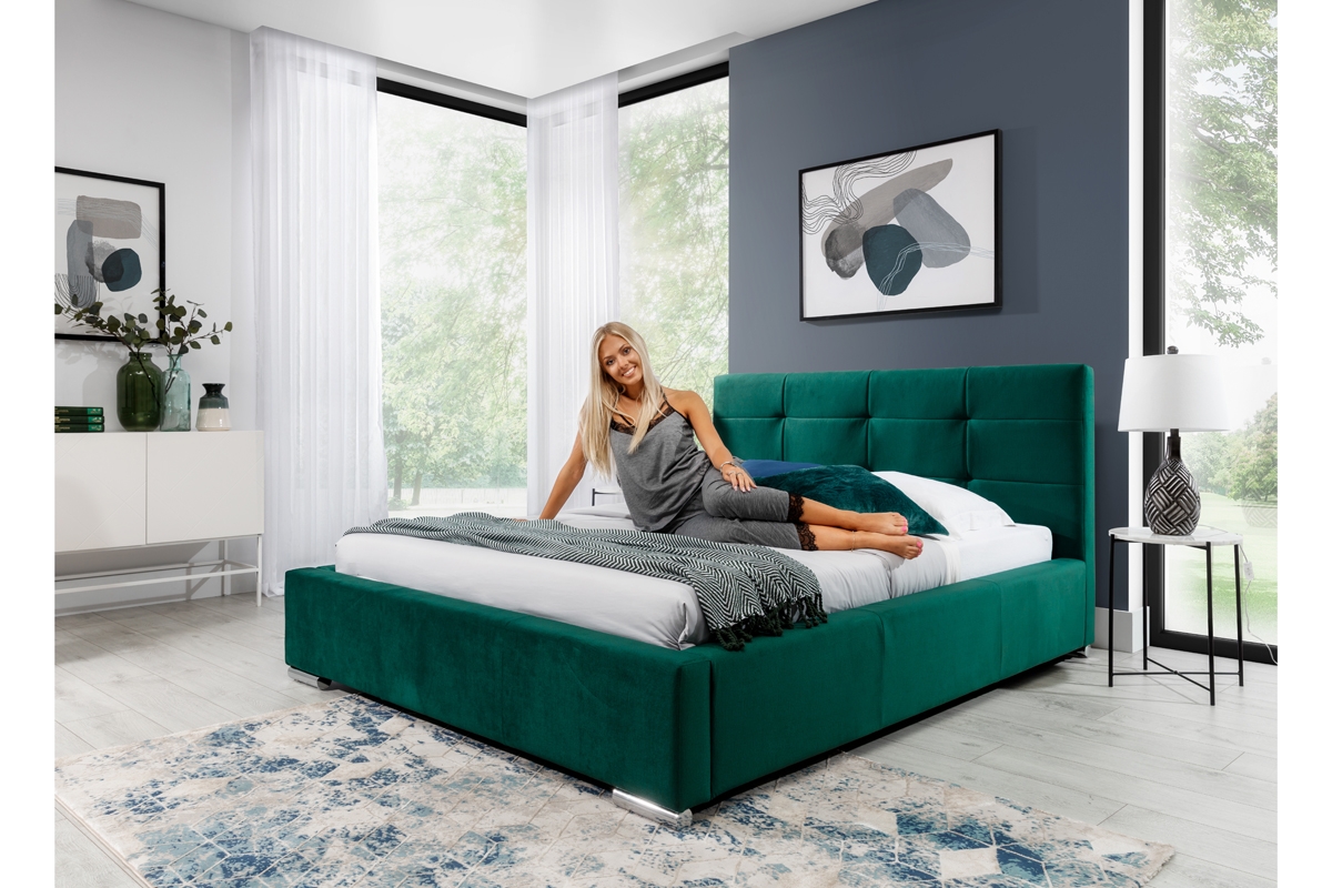 postel do ložnice s úložným prostorem Elderio - Zelený samet hydrofobowy Monolith 37, 160x200  postel do ložnice s úložným prostorem Elderio