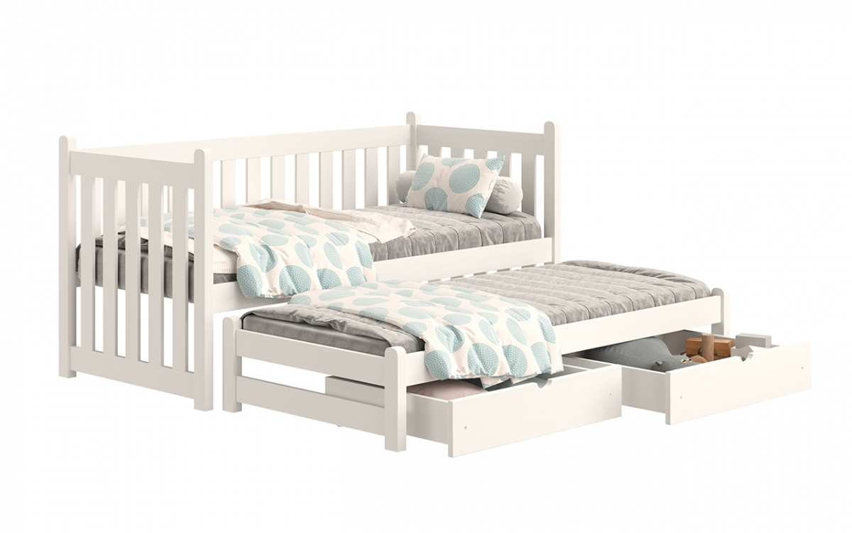 postel přízemní výsuvná Swen s zásuvkami - Bílý, 80x160 postel přízemní výsuvná Swen - Barva Bílý 