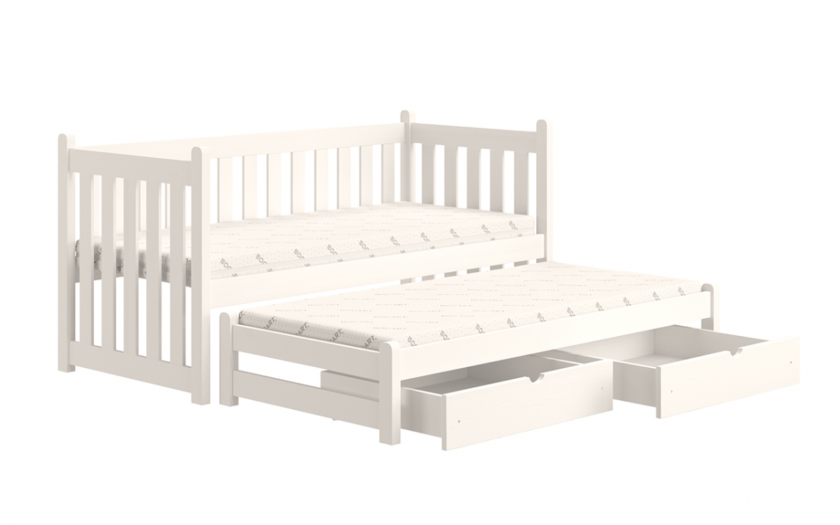 Swen egyszintes ágy, kihúzható fiókokkal - 90x190 cm - fehér Ágy egyszintes kihúzhato Swen - Szín Bialy 