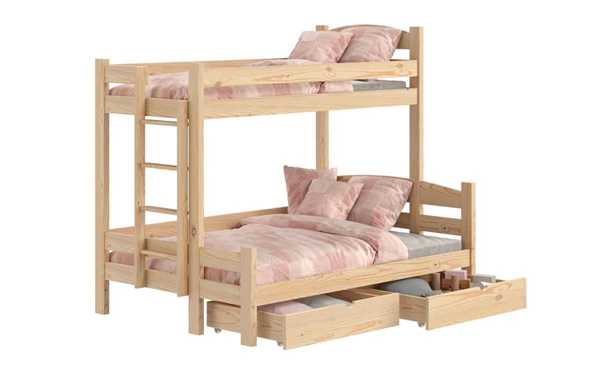 Lovic emeletes ágy, fiókokkal, bal oldali - 80x200 cm/140x200 cm - fenyőfa Emeletes ágy fiokokkal Lovic - fenyőfa
