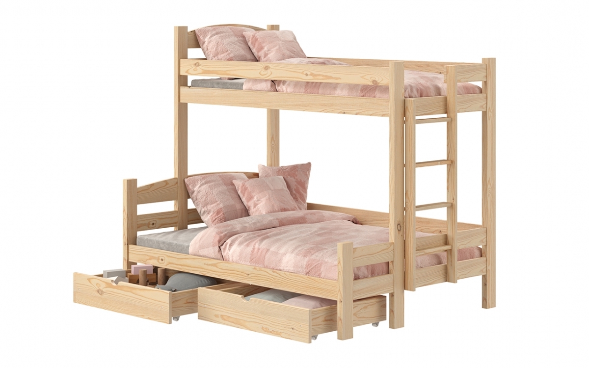 Lovic emeletes ágy, fiokokkal, jobb oldali - 80x200 cm/140x200 cm - fenyőfa Emeletes ágy fiokokkal Lovic - fenyőfa