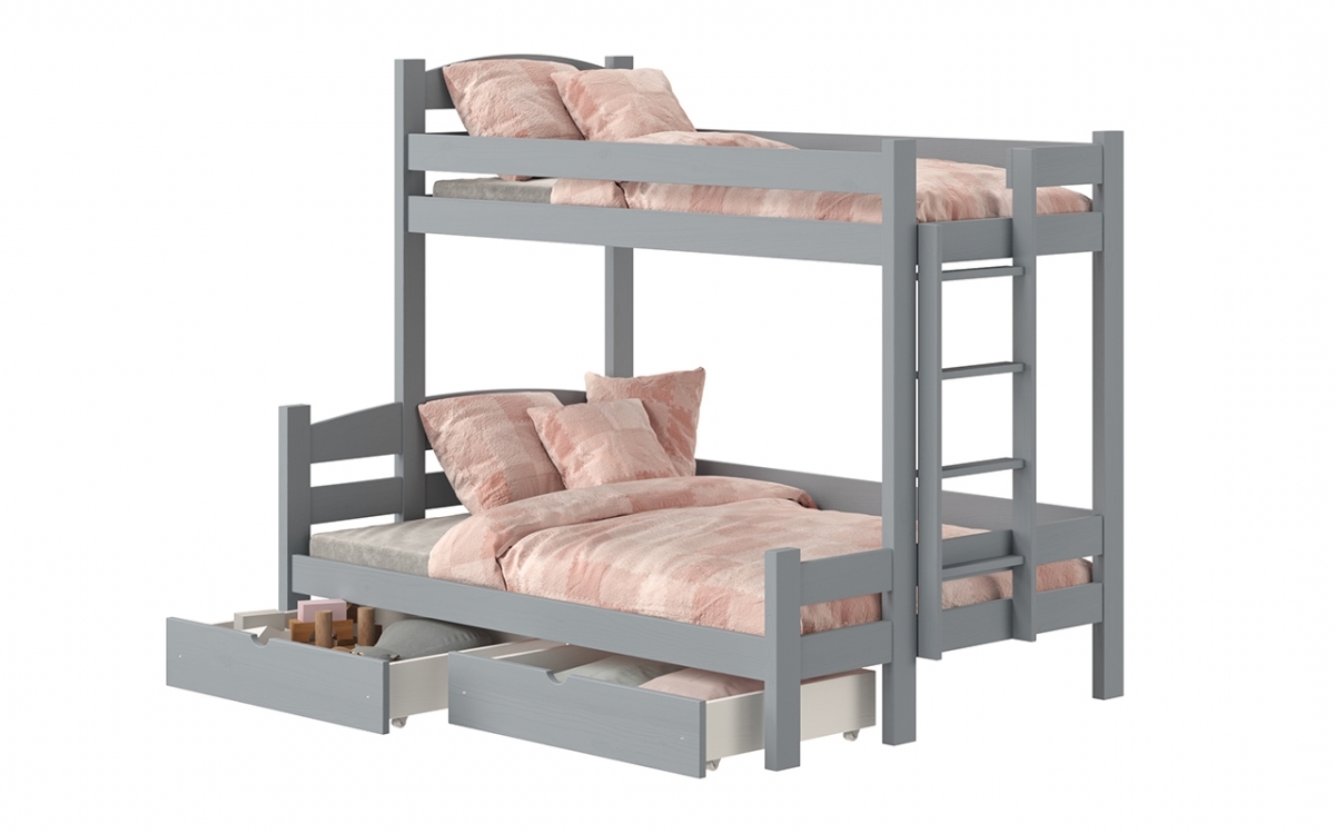 Lovic emeletes ágy, fiókokkal, jobb oldali - 90x200 cm/120x200 cm - szürke Emeletes ágy fiokokkal Lovic - szürke