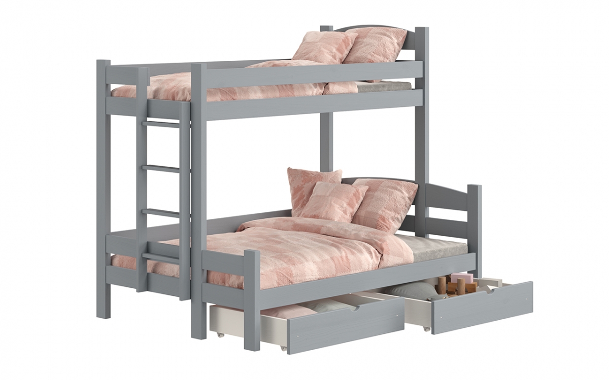 Lovic emeletes ágy, fiókokkal, bal oldali - 90x200 cm/140x200 cm - szürke Emeletes ágy fiokokkal Lovic - szürke