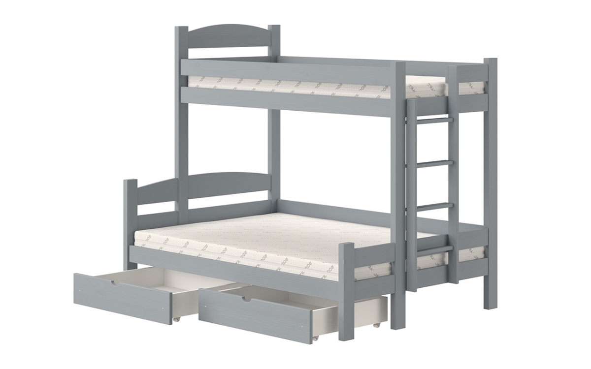 Lovic emeletes ágy, fiókokkal, jobb oldali - 90x200 cm/140x200 cm - szürke Emeletes ágy fiokokkal Lovic - szürke