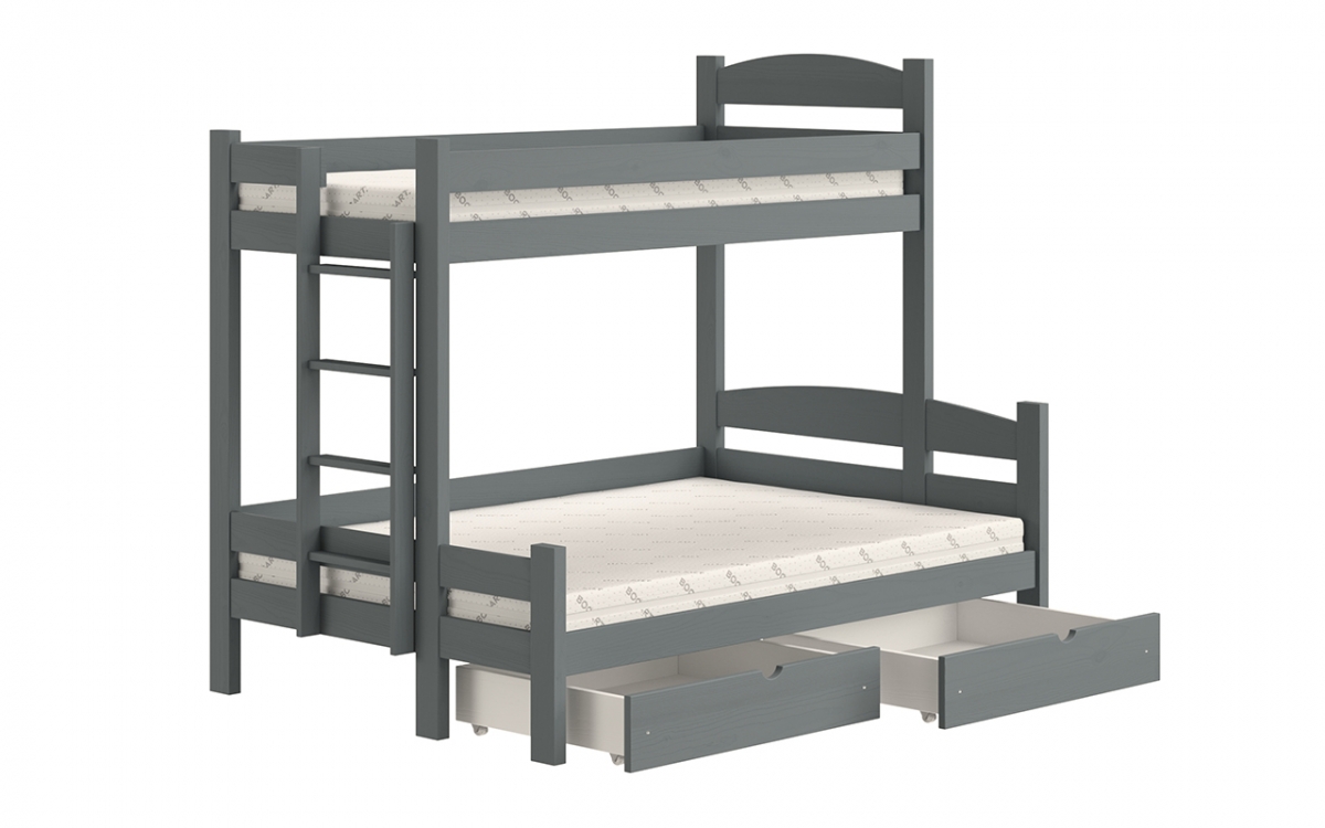 Lovic emeletes ágy, fiókokkal, bal oldali - 90x200 cm/140x200 cm - grafitszürke Emeletes ágy fiokokkal Lovic - grafitszürke