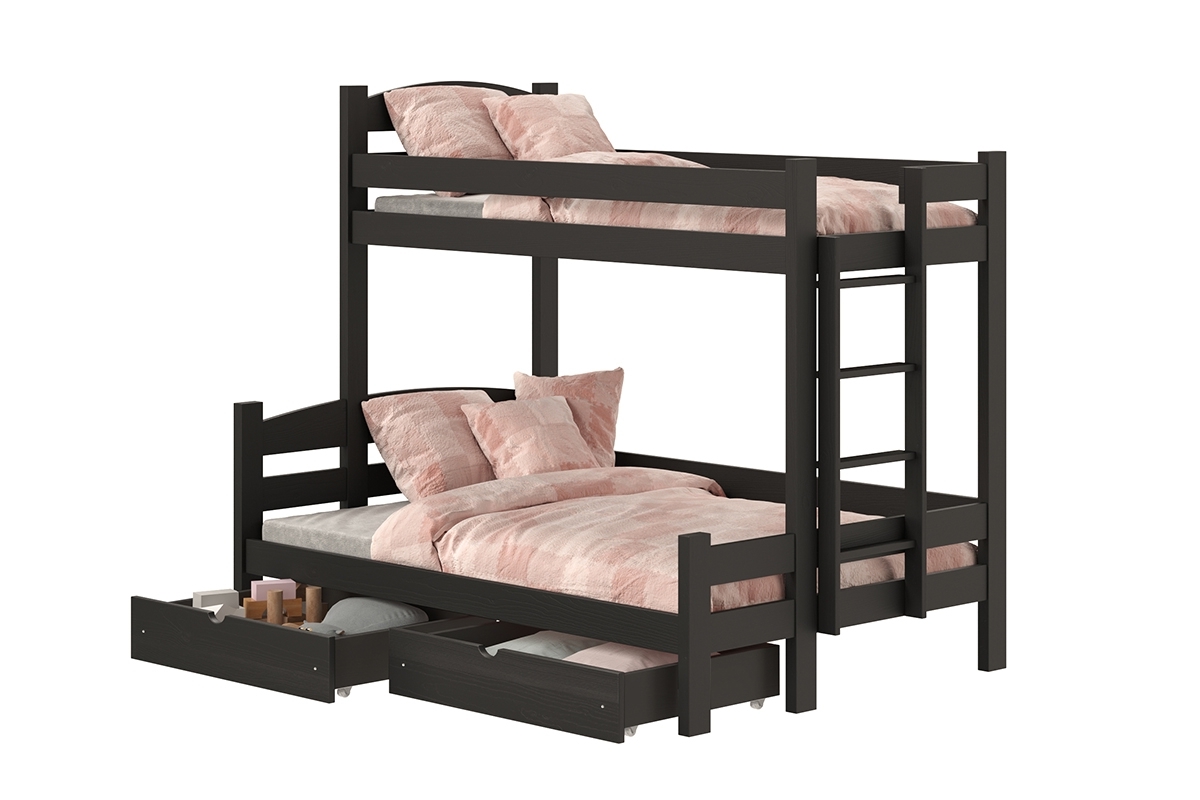 Lovic emeletes ágy, fiókokkal, jobb oldali - 80x200 cm/120x200 cm - fekete Emeletes ágy fiokokkal Lovic - fekete
