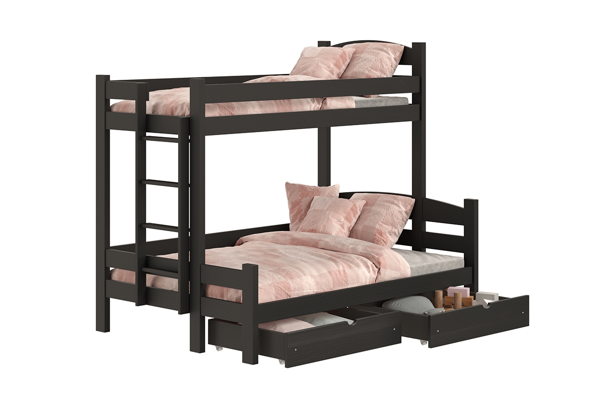 Lovic emeletes ágy, fiókokkal, bal oldali - 90x200 cm/120x200 cm - fekete Emeletes ágy fiokokkal Lovic - fekete