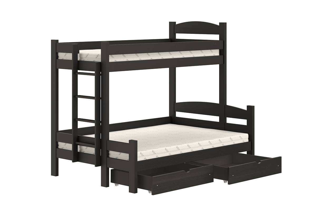 postel patrová  s zásuvkami Lovic levá - Černý, 90x200/140x200  postel patrová  s zásuvkami Lovic - Černý